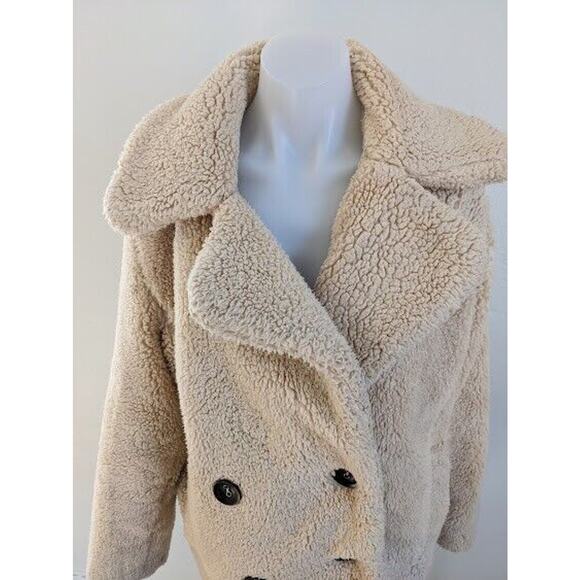 Free People Size XS Double Breasted Teddy Coat Tan Wide Collar Winter Jacket - Picture 7 of 12